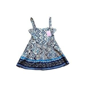 Avec Les Filles Blue White Mosaic Sweetheart Neck Mini Sundress Size 12 NEW